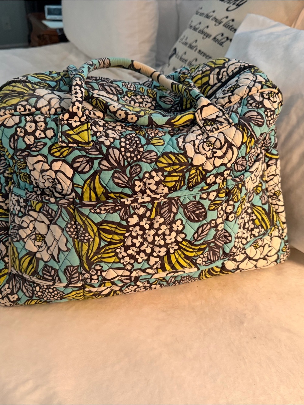 Vera Bradley Aqua Floral Quilted Travel Duffle